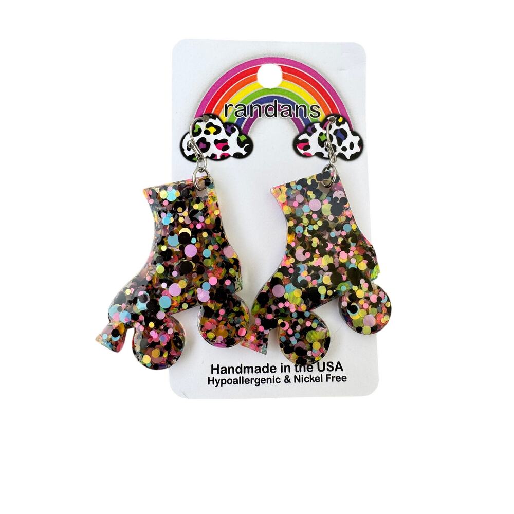 Roller Skate Earrings Glitter Confetti Acrylic Boutique Retro Cute Randans